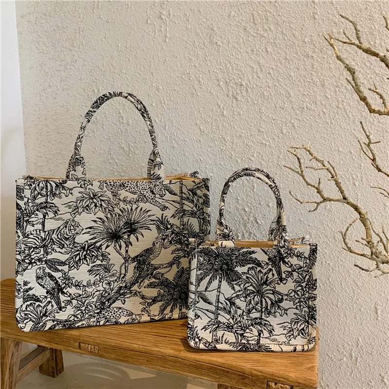 

Casual Embroidery Canvas Handbag Women Large Capacity Handle Bag Simple Shoulder Bag Shopping Lady Totes Designer Pouch Clutch