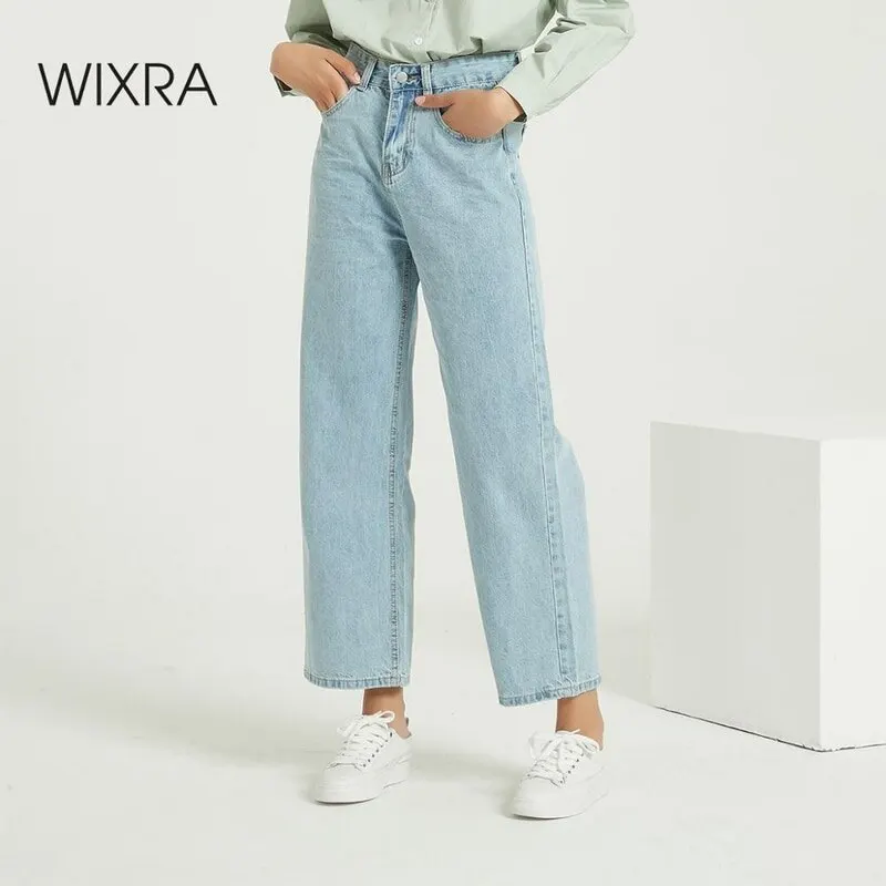 Wixra повседневные джинсы брюки с высокой талией свободные длинные джинсовые для