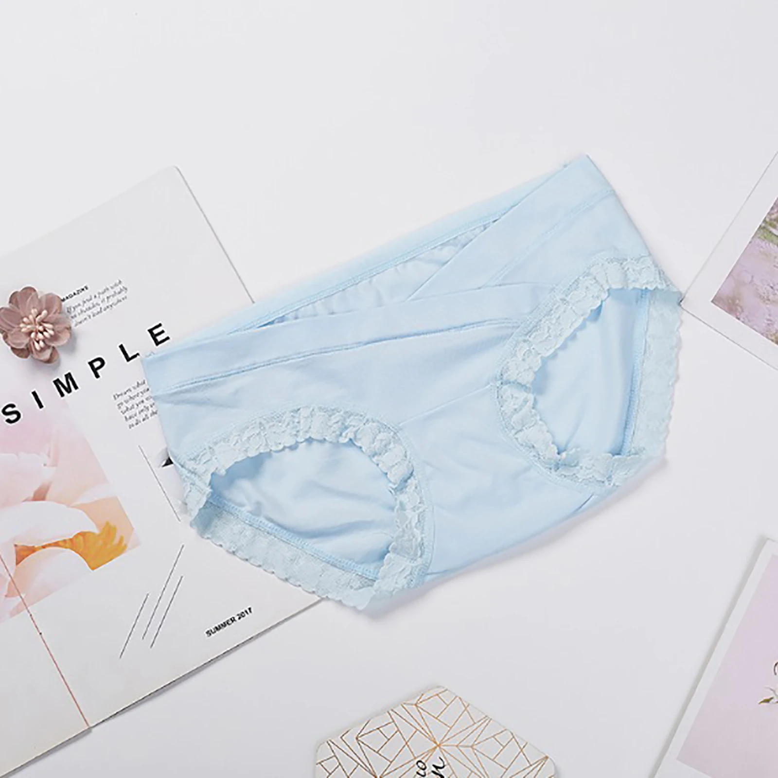 Ropa interior de maternidad de cintura baja para mujer, bragas de algod&oacute;n transpirables en forma de U, bragas suaves de embarazo-5