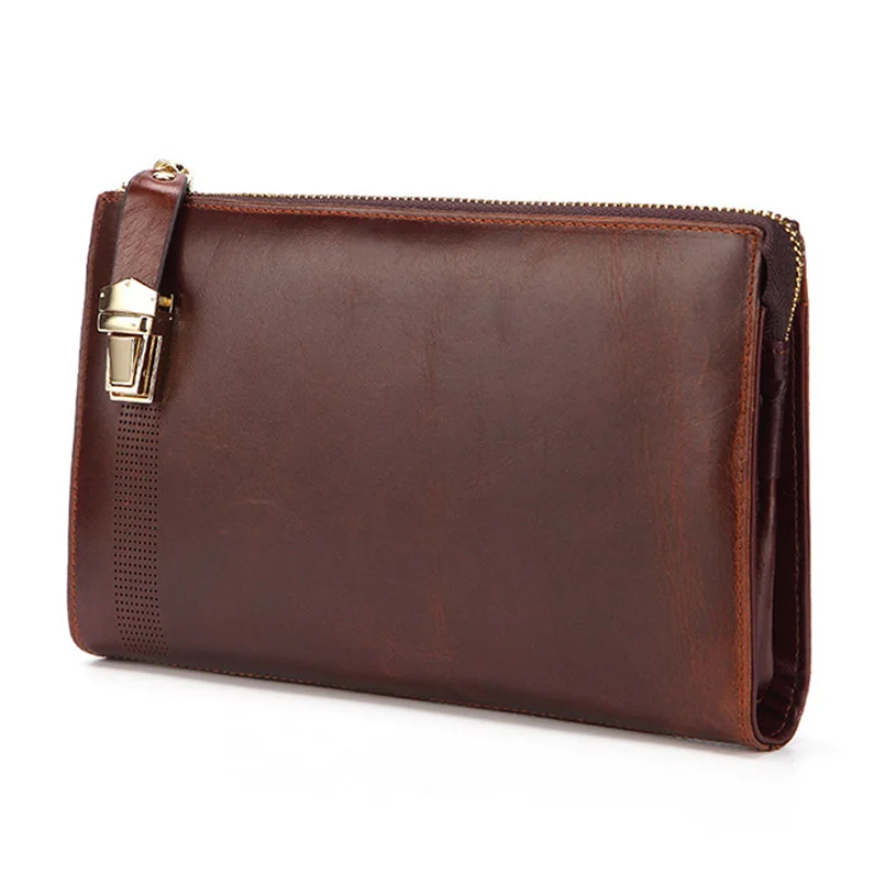 Genuine Leather Retro Clutch Oil Wax Skin Atmosphere Clutch Multi-card Position Leather Handbag Men's Wallet