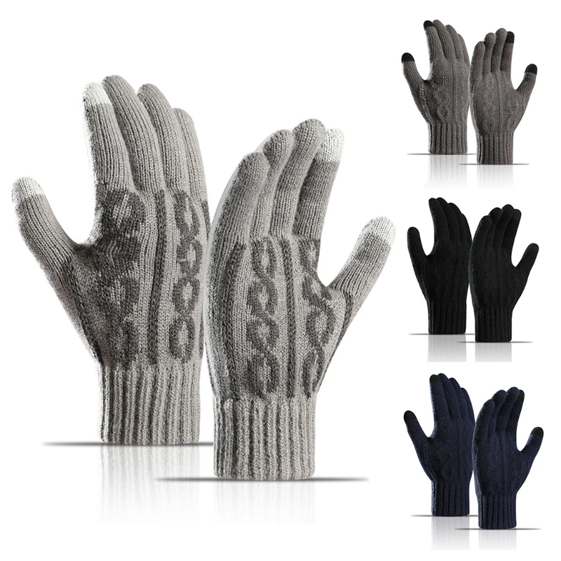 

634C Windproof Glove Solid Color Mitten Adult Knitted Touchscreen for Cold Weather