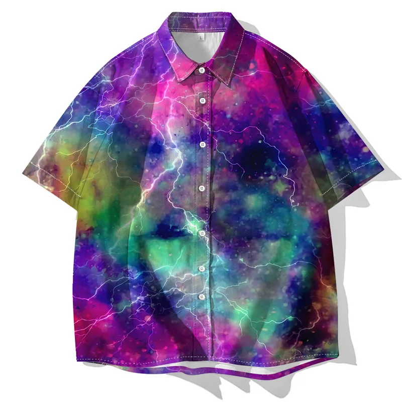 

Starry Sky Art Series 3D Digital Printing Casual Short-Sleeved Shirt Summer Man Loose Turn-Down Neck Short Sleeve Shirts Tops