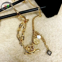 f j4z 2021 trend necklace for women vintage alloy chain collars simulated pearl coin charms toggle pendant necklace gift