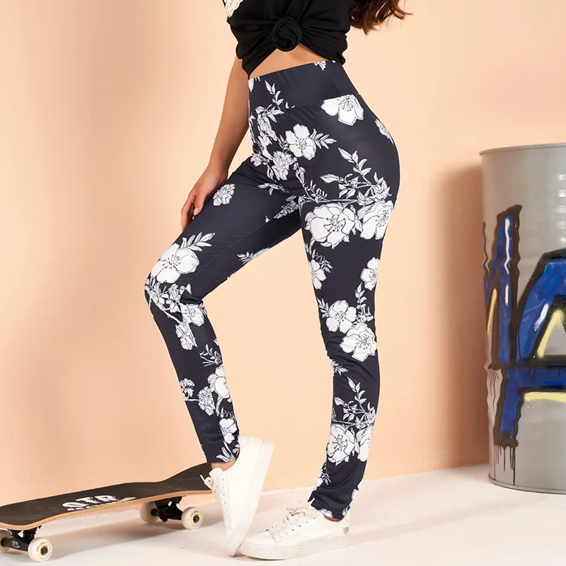 

Summer New Women's Capri Pants 2022 Flower Print Slim High Waist Black Trousers Sports And Leisure Sexy Clothing For Fitness