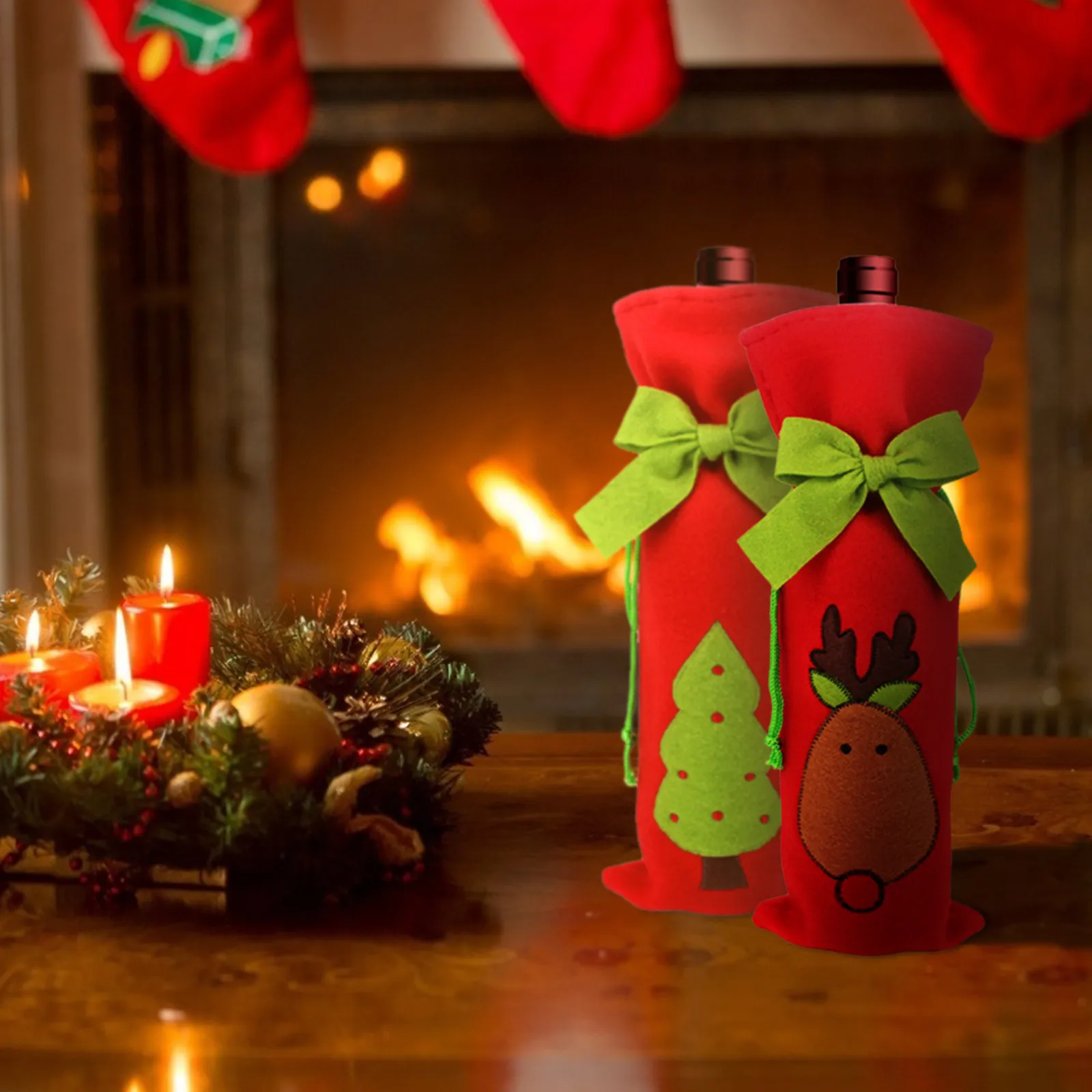 

Marry Christmas Wine Bottle Bag Santa Claus Christmas Fawn Christmas Tree Christmas Bundle Pocket Home Xmas Party DIY Decoration