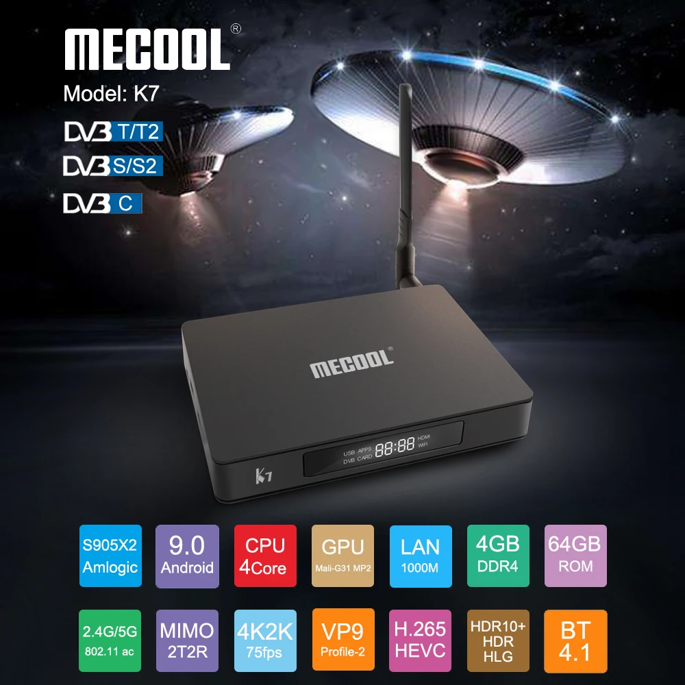 Приставка Смарт-ТВ MECOOL K7 Android 9 0 S905X2 4 Гб + 64 ГБ | Электроника