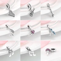 new 925 sterling silver microphone shape pink cz beads fit original designer charms bracelet bangles diy jewelry making