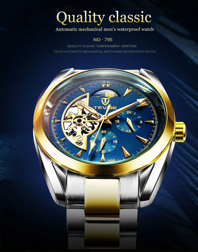 Топ бренд часы для мужчин s часы Tourbillon Moon Phase Роскошные деловые механические наручные часы для мужчин автоматические часы для мужчин horloges mannen