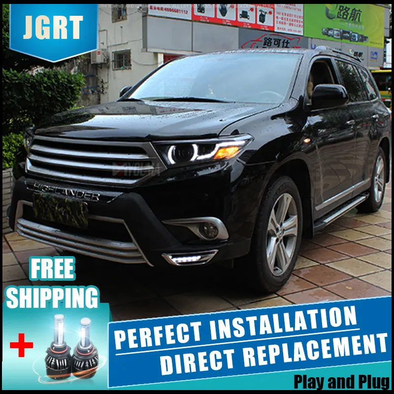2 шт. светодиодный фонарь для Toyota Highlander 2013 Автомобильный светодиодный фонарь с двойными ксеноновыми линзами автомобильные аксессуары дневные ходовые огни противотуманные фары