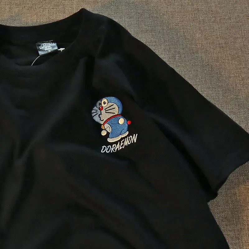 

100%Cotton Super Chic Embroidery Cartoon T Shirts Women Japanese Style Kawaii Clothes Summer Tees 2021New Teens Black White Tops