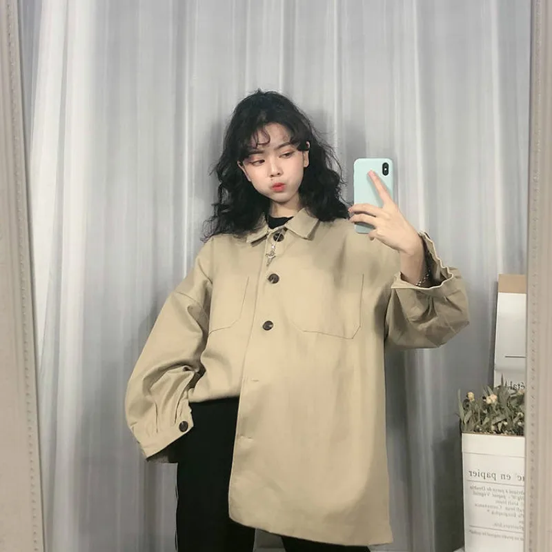 

Women 2019 Spring And Autumn Fashion Woman Korean Harajuku Trench Shirt Casual Student Loose Oversize Coat Windbreaker Female