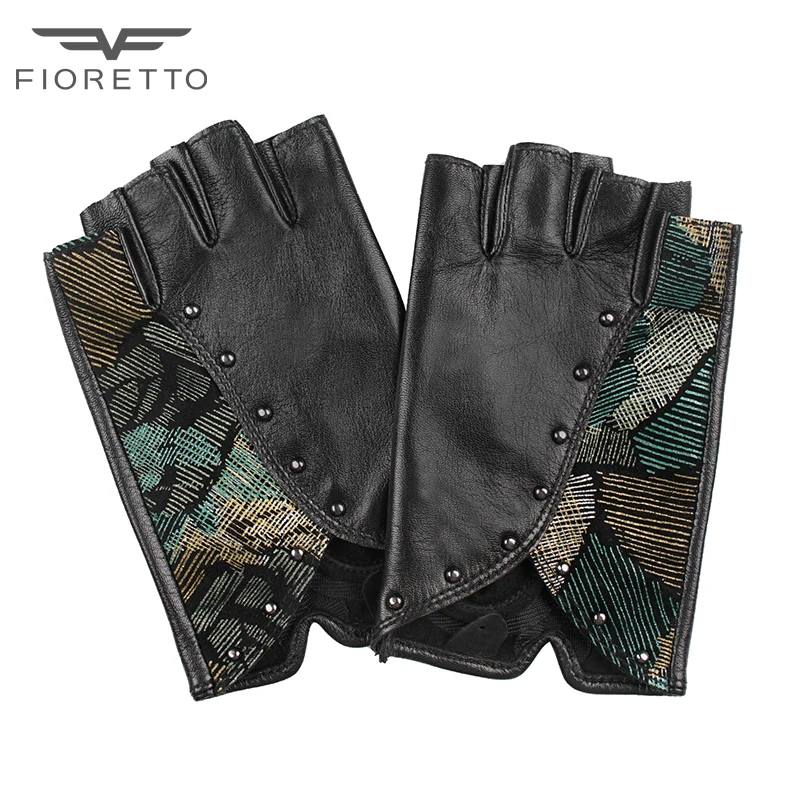 Fioretto женские кожаные перчатки без пальцев для вождения черные полуперчатки