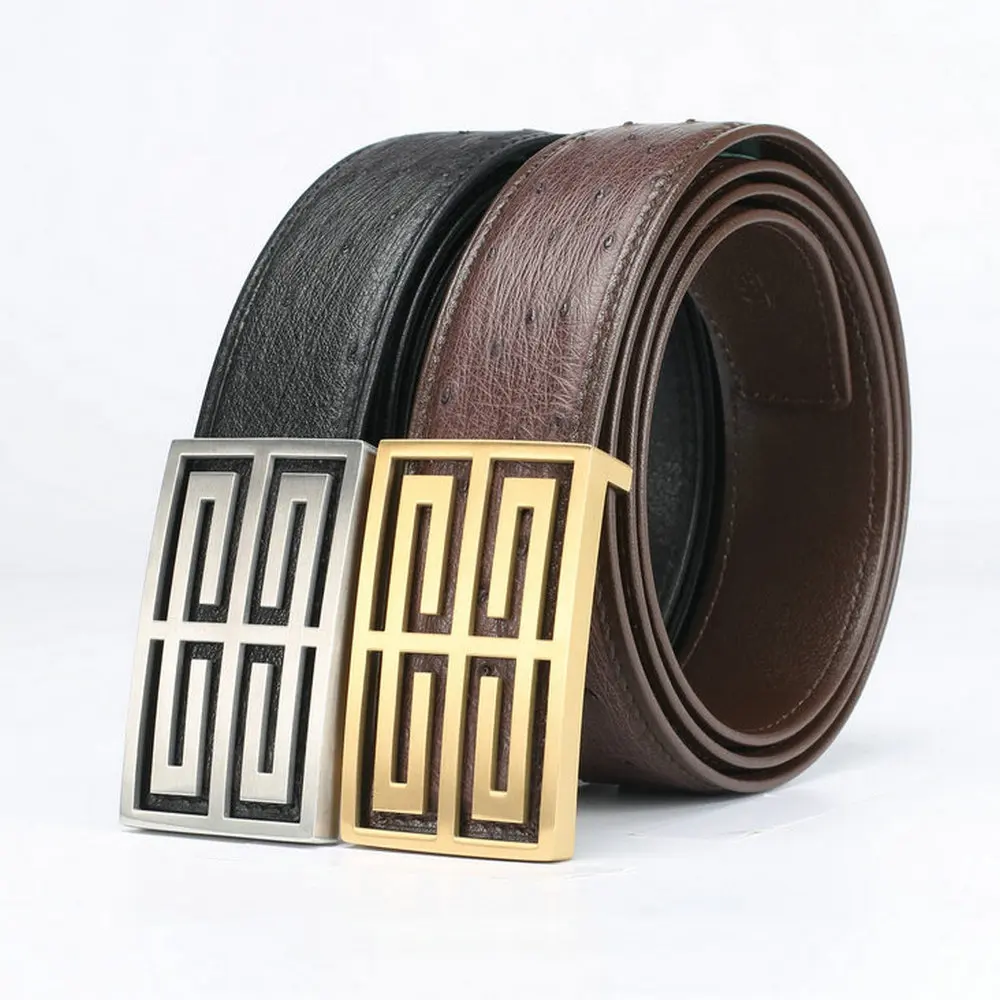 

Leather waist Belt Men's authentic South African ostrich non-stitching plate smooth buckle brand cintura HOT sale cinturon mujer