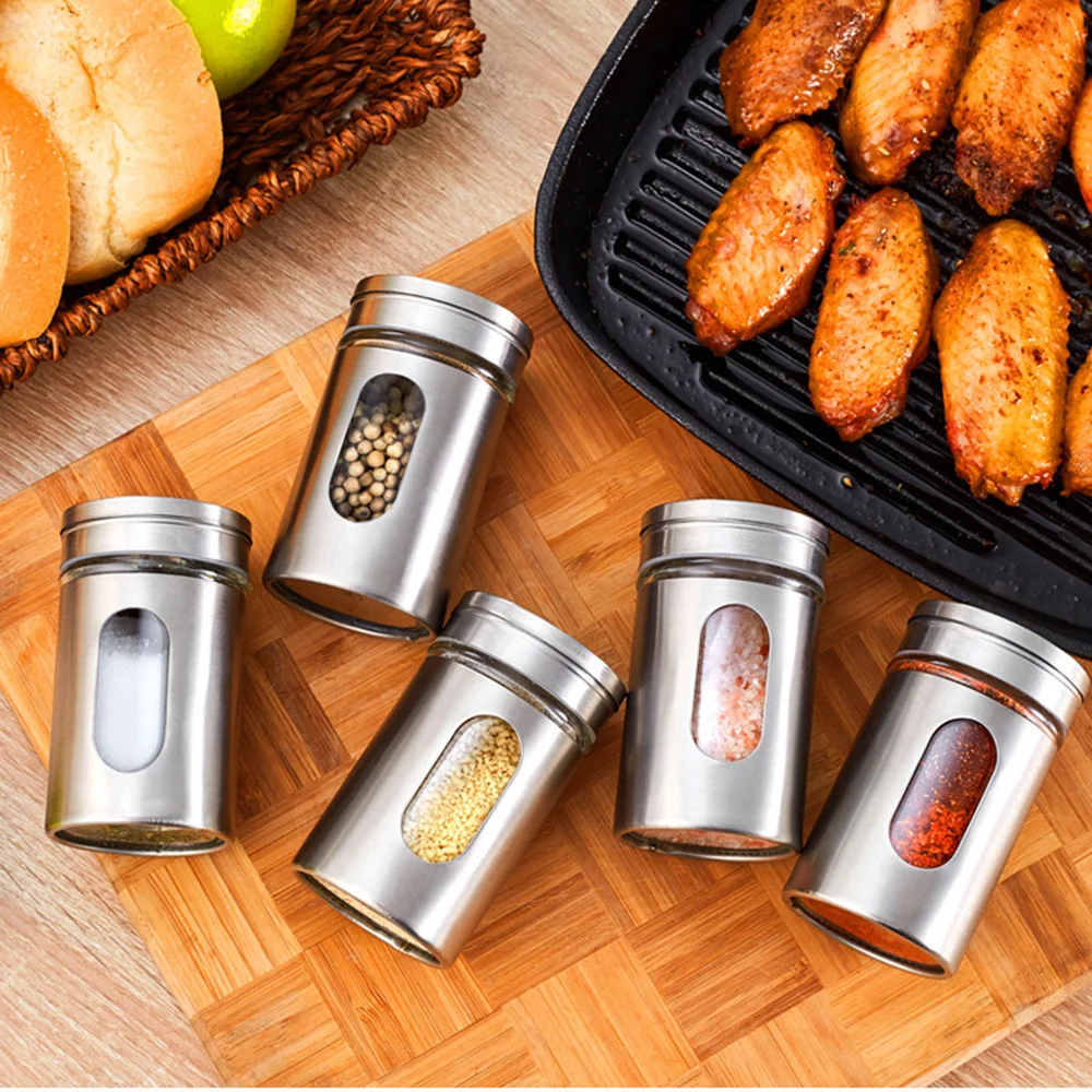 Баночка для специй из нержавеющей стали стеклянная печать шейкер перца приправа