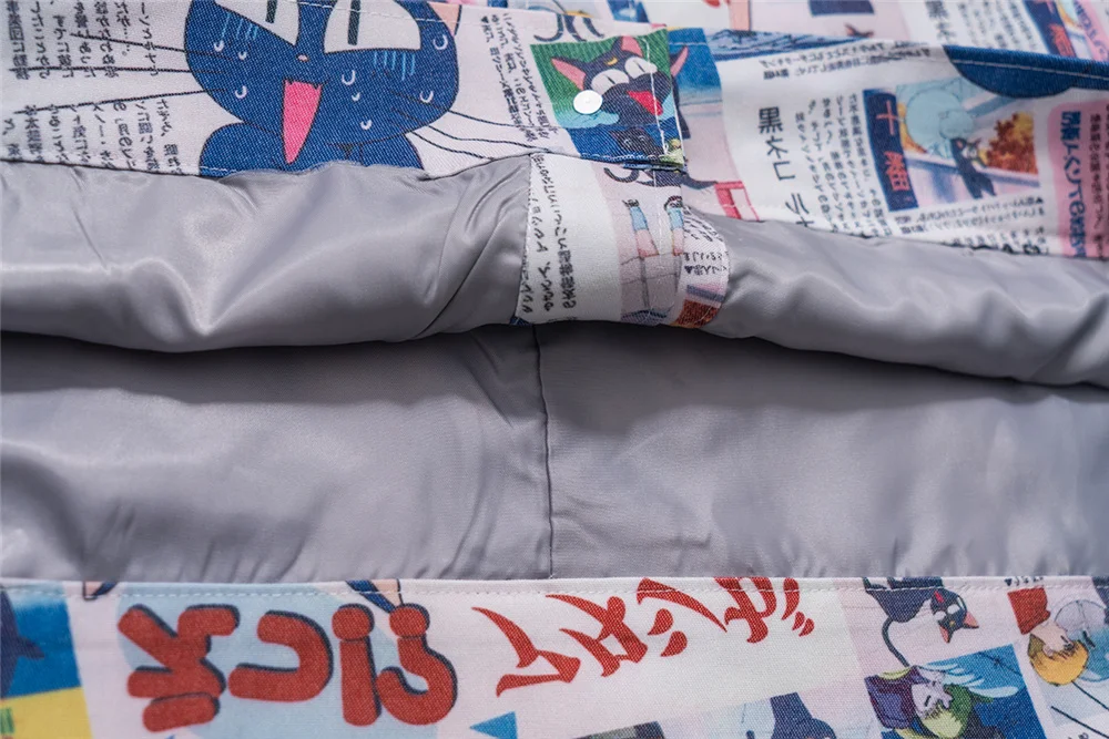 

Men Overshirts Thin Jacket Harajuku Anime Newpaper Print Shirt Spring Streetwear Thick Shirts Long Sleeve Male Vintage Clothing