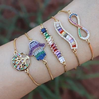 rainbow adjustable bar bracelets cz gold color wholesale geometric design for women bling diy gift colorful