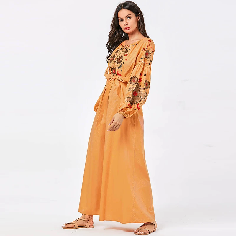 Турецкий хиджаб DressMuslim Дубай абайя кафтан мусульманская одежда желтый Caftan ислам