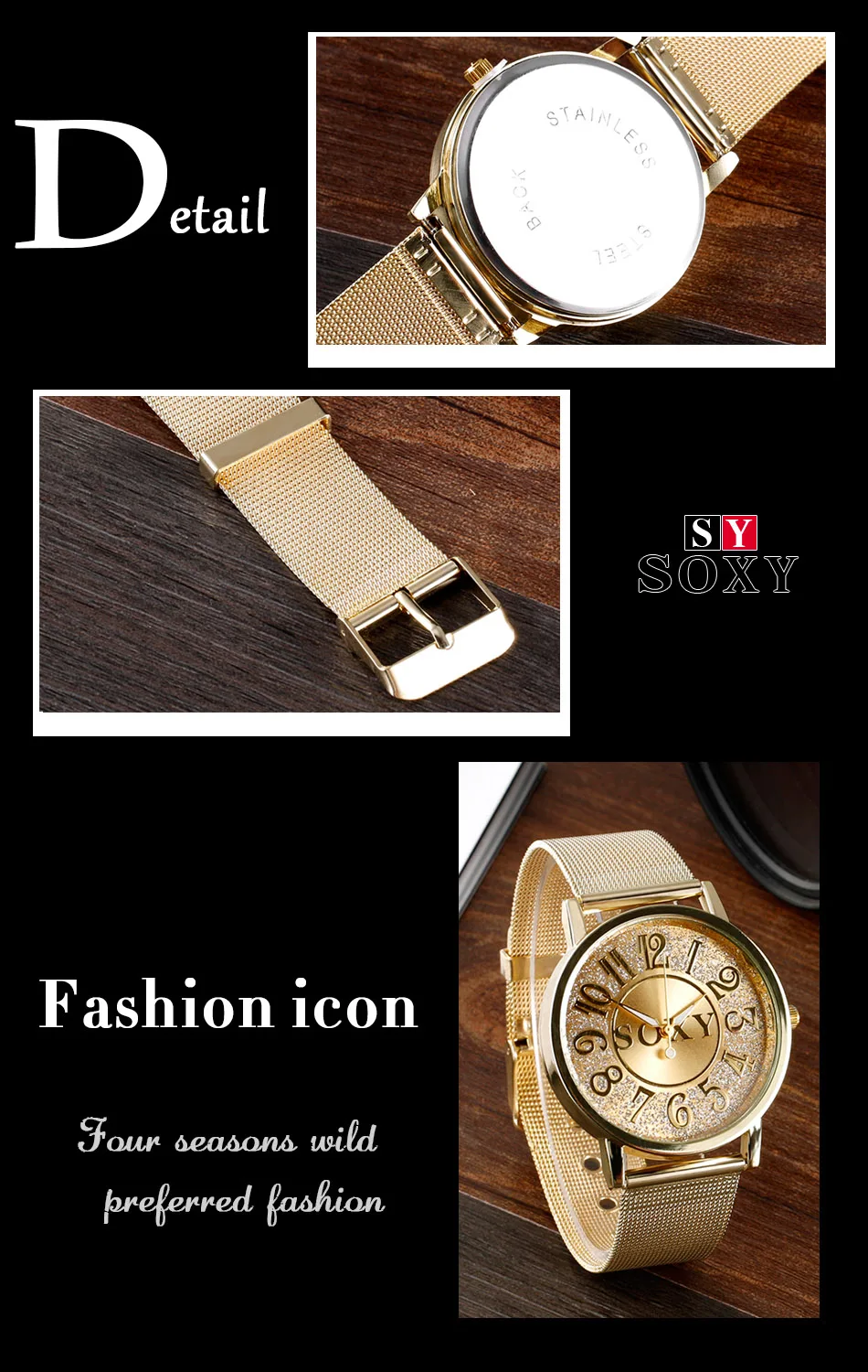 

New Top Luxury Brand Men's Watches SOXY Gold Man Watch High Quality Stainless Steel watch Ultra Thin Alloy Case Analog Watch