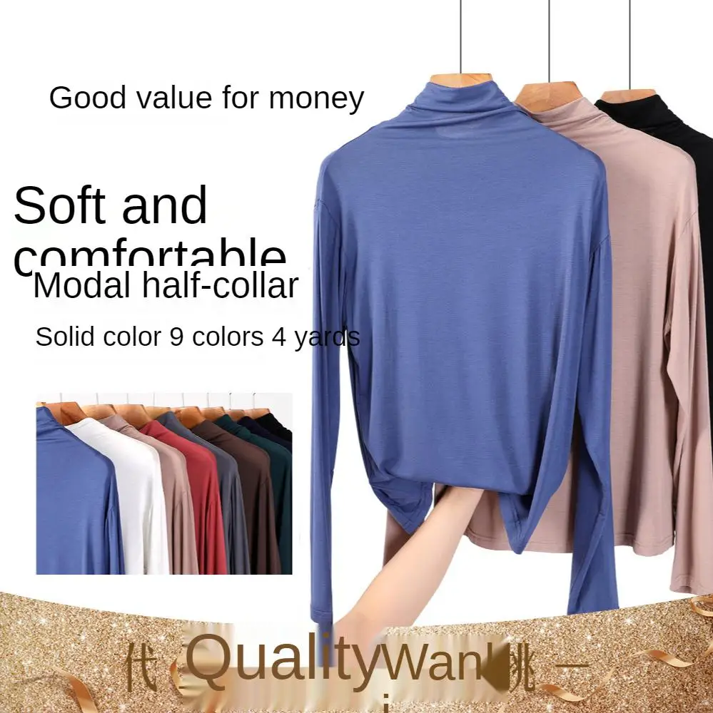 Korean version of hot sale new half high collar bottoming shirt women spring and autumn long-sleeved solid color modal t-shirt s