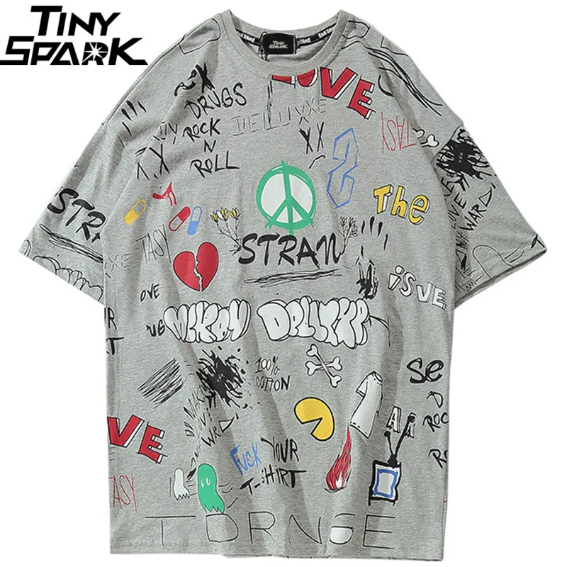 Хип Хоп Футболка уличная Мужская Harajuku граффити футболки 2019 Летняя мода Swag