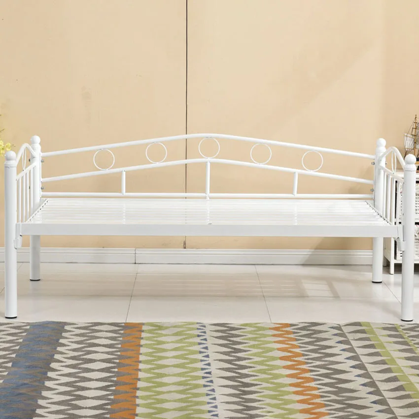 

Iron Bed Frame 150×60/70/80CM Teenage Children Bed With Guardrail Mattress Dormitory Bedroom Single Simple Lunch Nap Side Bed