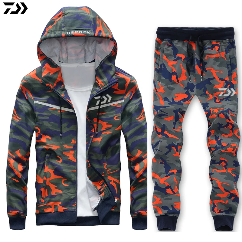 Orange Set2 Daiwa весна осень L-8XL рыболовный костюм Открытый полный рукав толстовка для рыбалки эластичные брюки Спортивный Камуфляжный комплект Мужская одежда для рыбалки - Цвет: Orange Set2