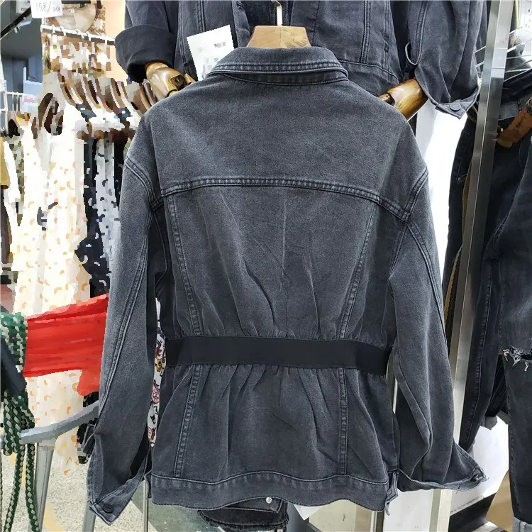 Осень 2019 уличная одежда черная туника джинсовая куртка женская верхняя