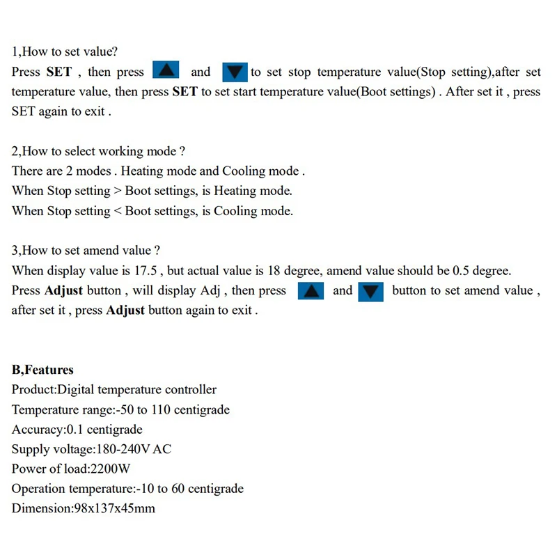 Термостат с датчиком и разъемом питания ЖК-дисплей 1500 Вт/2200 Вт |