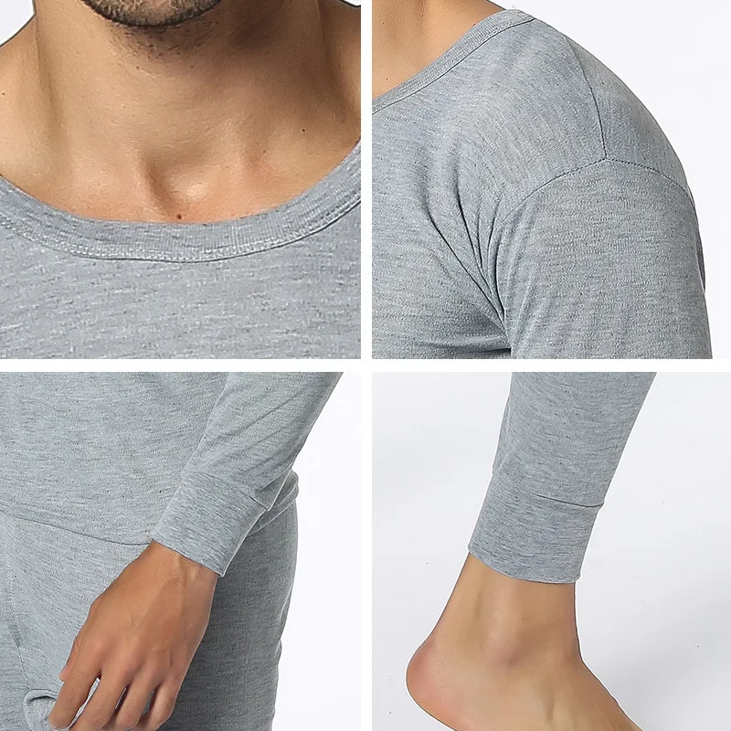 Мужское зимнее теплое толстое термобелье костюм с круглым вырезом однотонный