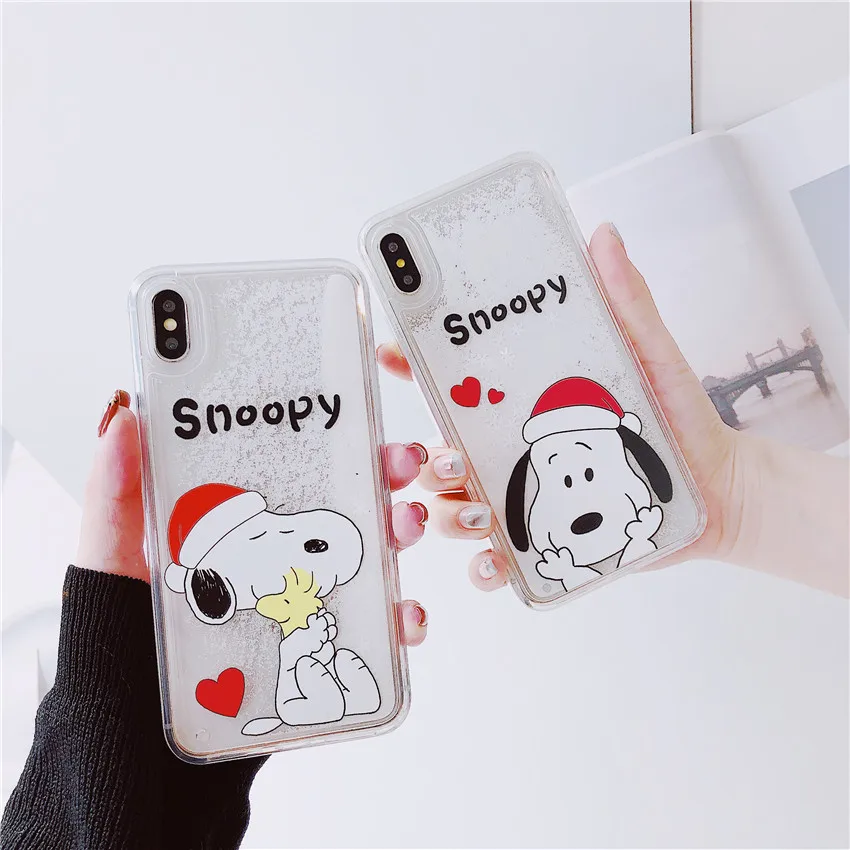 Мультяшный милый Рождественский Чехол для мобильного телефона Snoopy с жидким