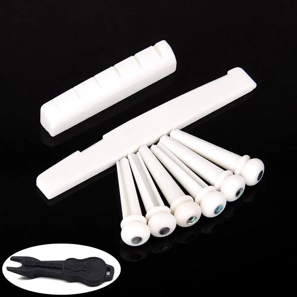 

Acoustic Guitar Bone Bridge Saddle and Nut + 6pcs Bridge Pins +Pins Puller for Folk Guitar Replacement Accessories