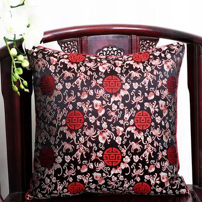 Чехол для подушки для автомобильного стула с цветами 40x40 см 45x45 см 50*50 60*60 китайские красочные диванные Декоративные Чехлы для подушек, шелковая атласная наволочка - Цвет: black shiliu