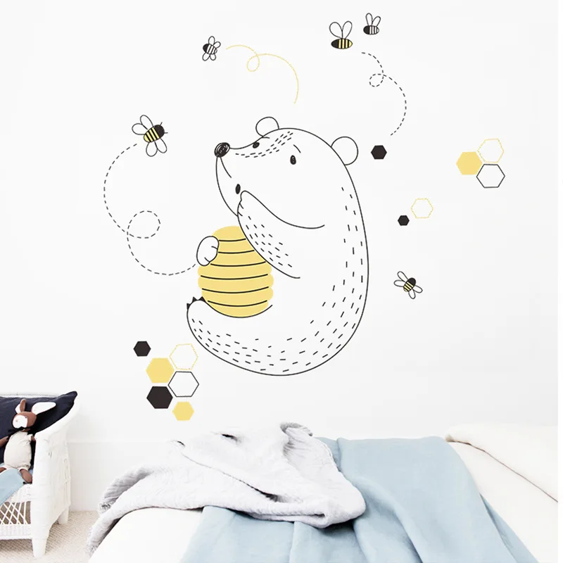 

Bear Cartoon Wall Sticker for Bedroom Kids Room, Nursery, Classroom, Creative Decorative Sticker