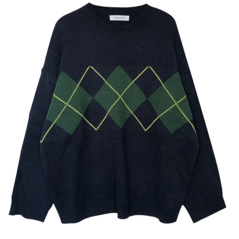 

Ladies Winter Geometric Pattern Pullovers Loose Oversized O-Neck Women Knitted Sweater Jumper Sueter Mujer