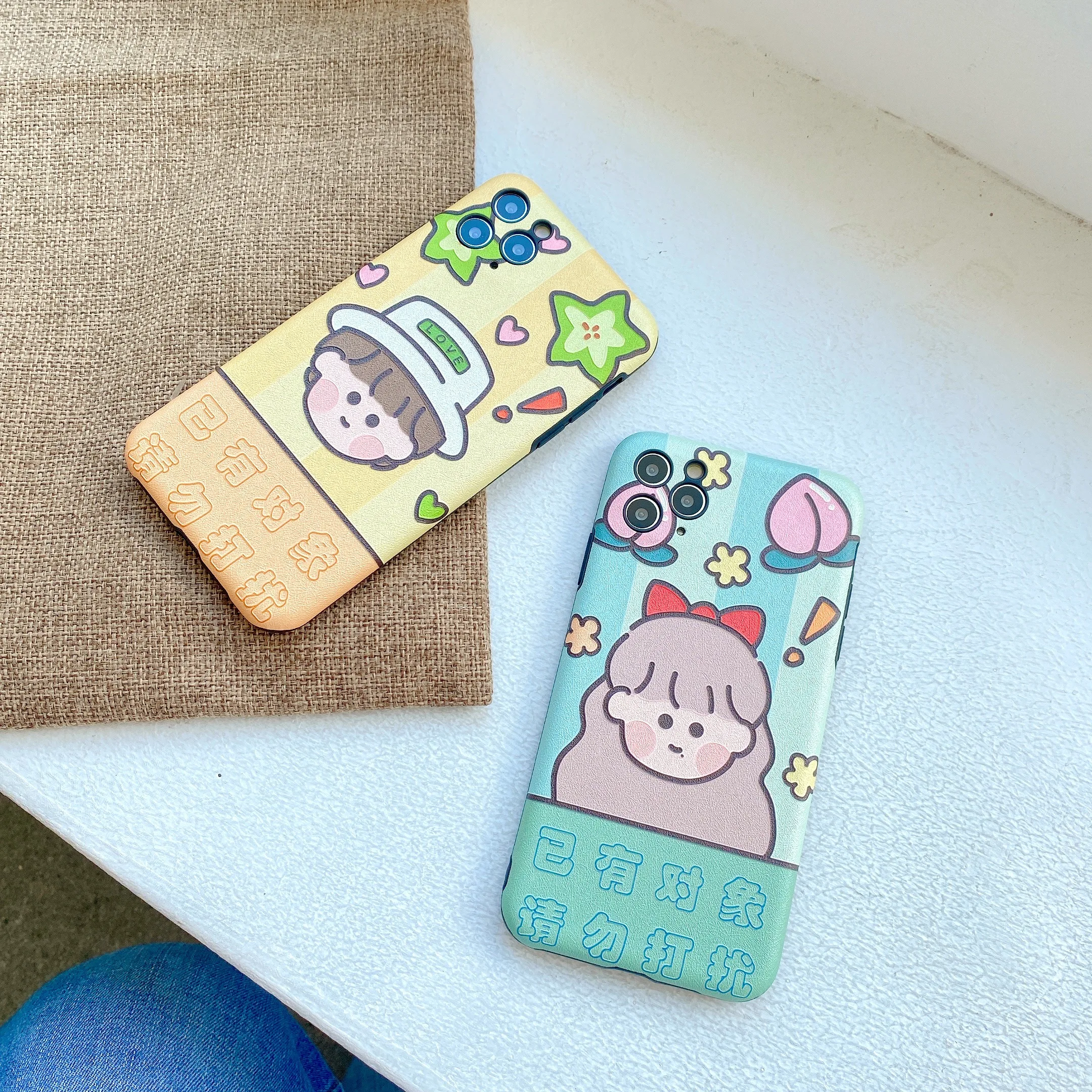 

Silk pattern cartoon cute couple boy girl suitable for iphone11ProMax mobile phone case 7 / 8plus x xsmax xr protective cover