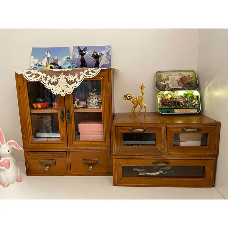 1PC Wooden Multi-functional Desktop Office Home Decoration Cosmetic Storage Box Large Capacity Double Door Design - купить по