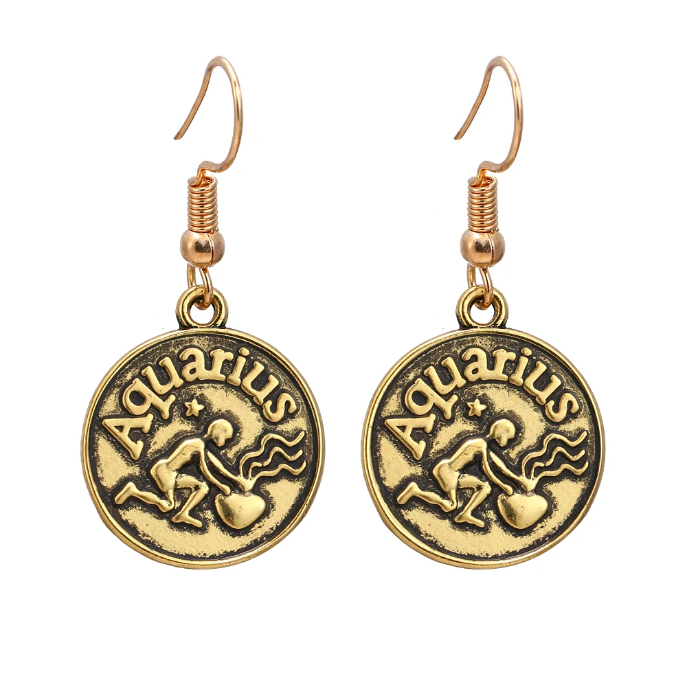 Винтажные золотые серьги 12 созвездий из сплава Aries Aquarius Libra Подвески Серьги для