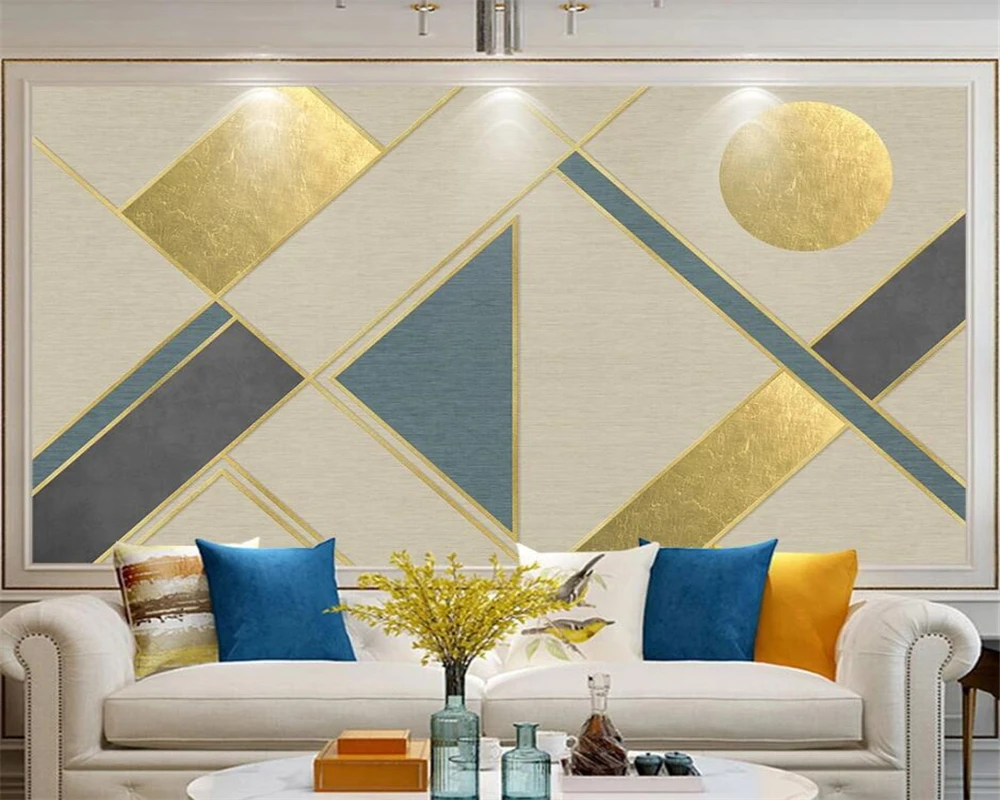beibehang Custom modern minimalist abstract golden geometric lines circle TV sofa background wallpaper wall papers home decor