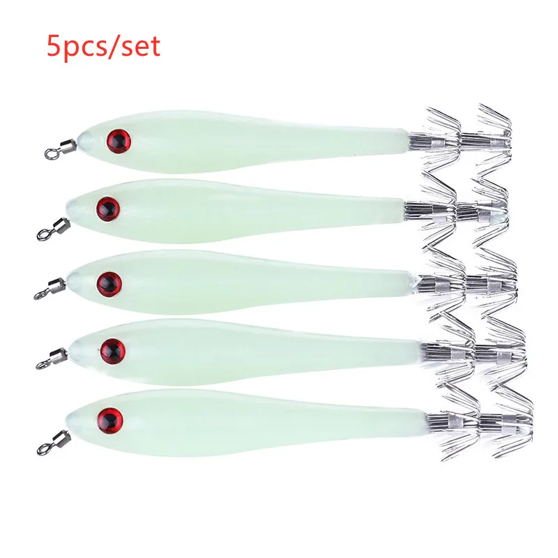 

5Pcs/Lot Stainless Steel Luminous Squid Hooks Fishing Tackle Lures Squid Jigs Hook Umbrella Type Octopus Fish Hook Pesca
