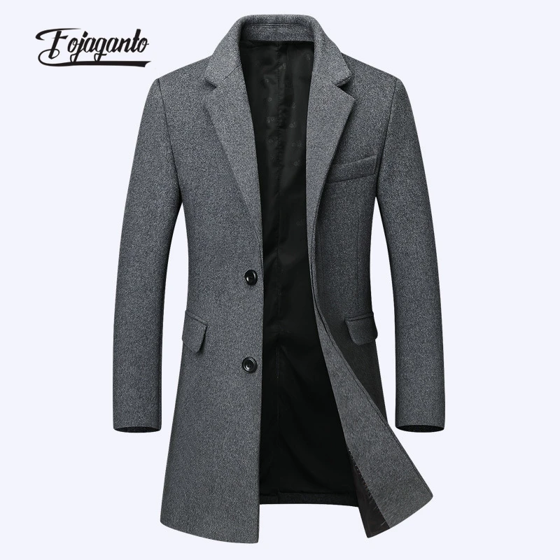 

FOJAGANTO мужское осеннее новое шерстяное пальто средней длины однотонное деловое повседневное пальто с несколькими карманами модное шерстяно...