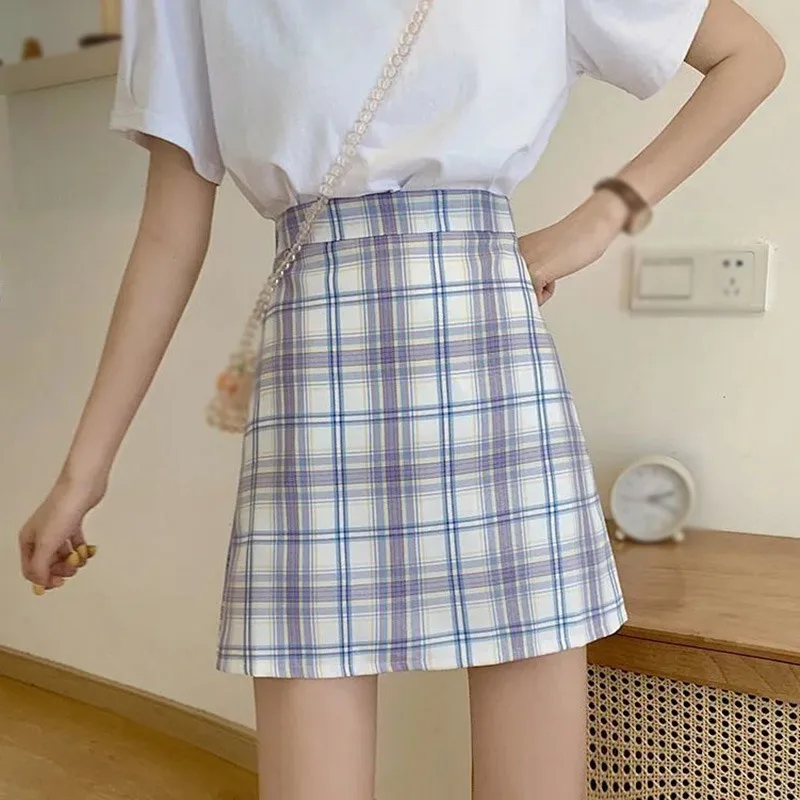 

Women Plaid Mini Skirts A-line Vintage Sweet Lovely Student High-waist Korean Elegant Fashion Simple All-match Cute Skirts