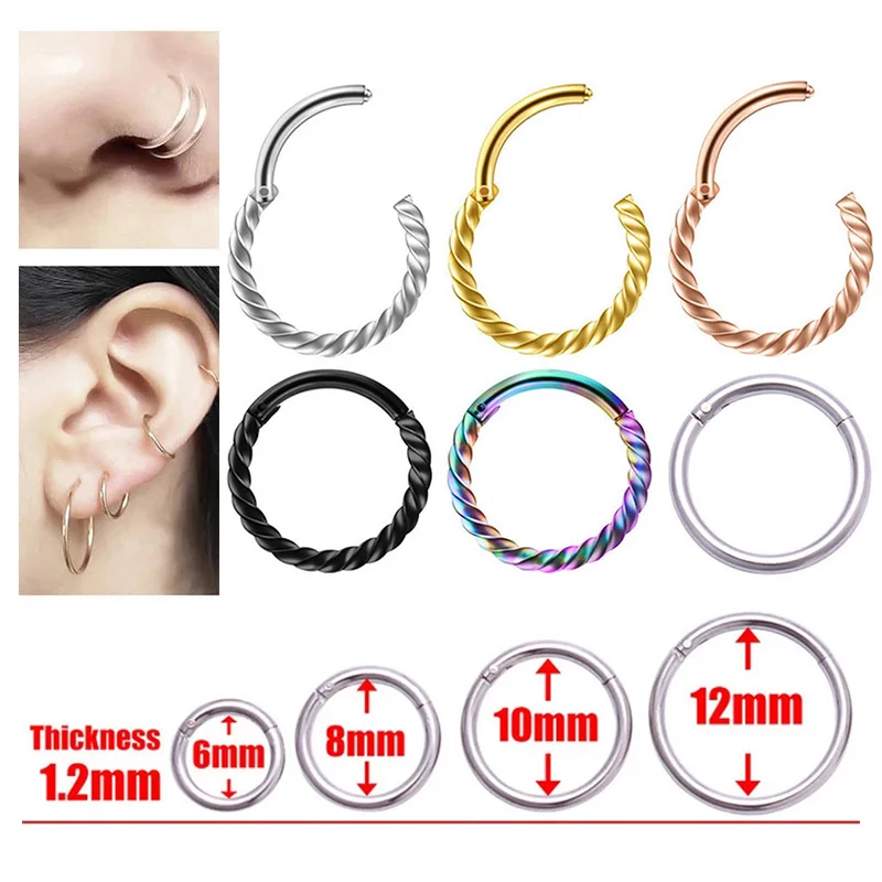 

1 Piece 16g Surgical Steel Hinged Segment Clicker Ring Nose Septum Piercing Helix Cartilage Daith Twist Hoop Piercing Earring