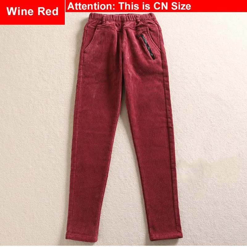 Wine Red Вельветовые узкие брюки размера плюс с эластичной резинкой на талии, 3Xl 4Xl, розовые, кофейные, винно-красные зимние обтягивающие повседневные брюки, штаны с начесом - Цвет: Wine Red