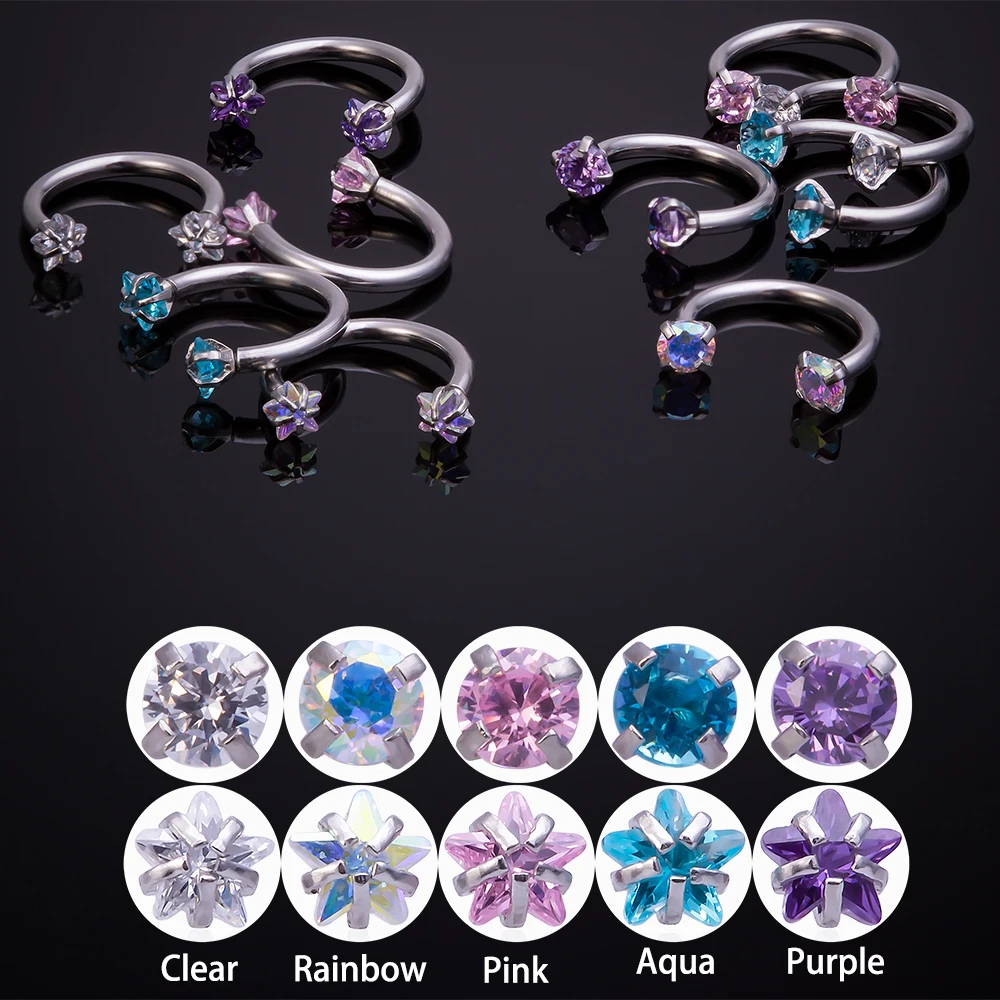 

1pc Cubic Zirconia Nose Ring Septum Labret Eyebrow Helix Stud for Women Men 16g Steel Horseshoe Hoop BCR Body Piercing Jewelry