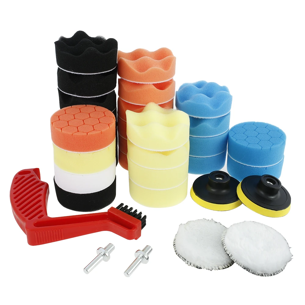 

33 шт./компл. 3 дюймов диск автомобильного полировщика самоклеящаяся полировка воском губки шерстяное колесо полировальные подложки для пол...