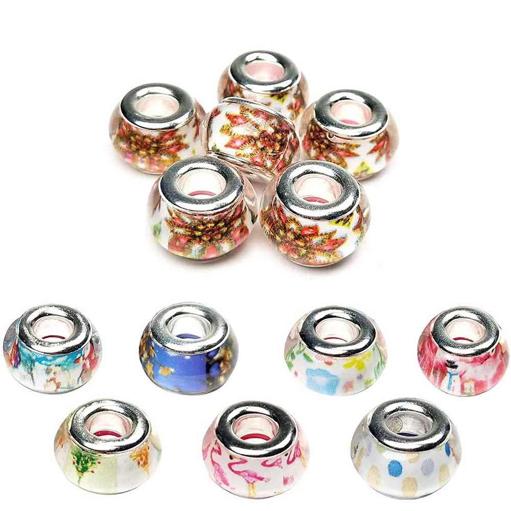 

100 Pcs Mixed Imitation Glass Beads, Colorful Large Hole Craft Beads Assorted European Craft Bead, Bead Glass Charm For Clothing