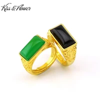kissflower ri46 fine jewelry wholesale fashion man boy father birthday wedding gift vintage fortune 24kt gold resizable ring