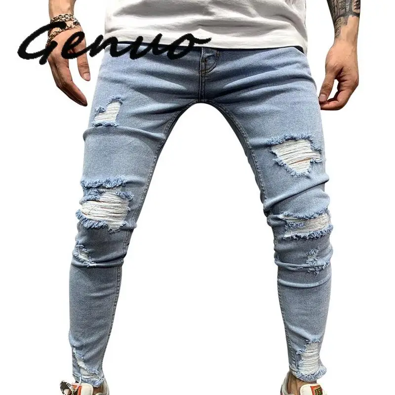 Джинсы мужские винтажные рваные из хлопка с дырками 2019 3XL для лета размера плюс |