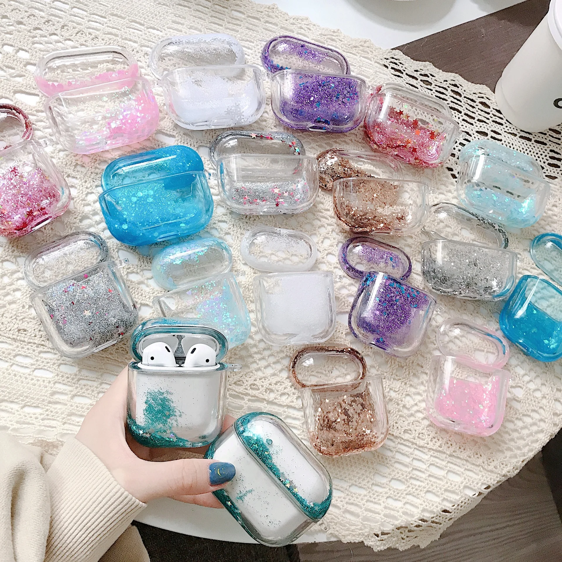 Чехол для наушников с жидким зыбучим песком Apple Airpods 3 Air Pods pro блестящий чехол