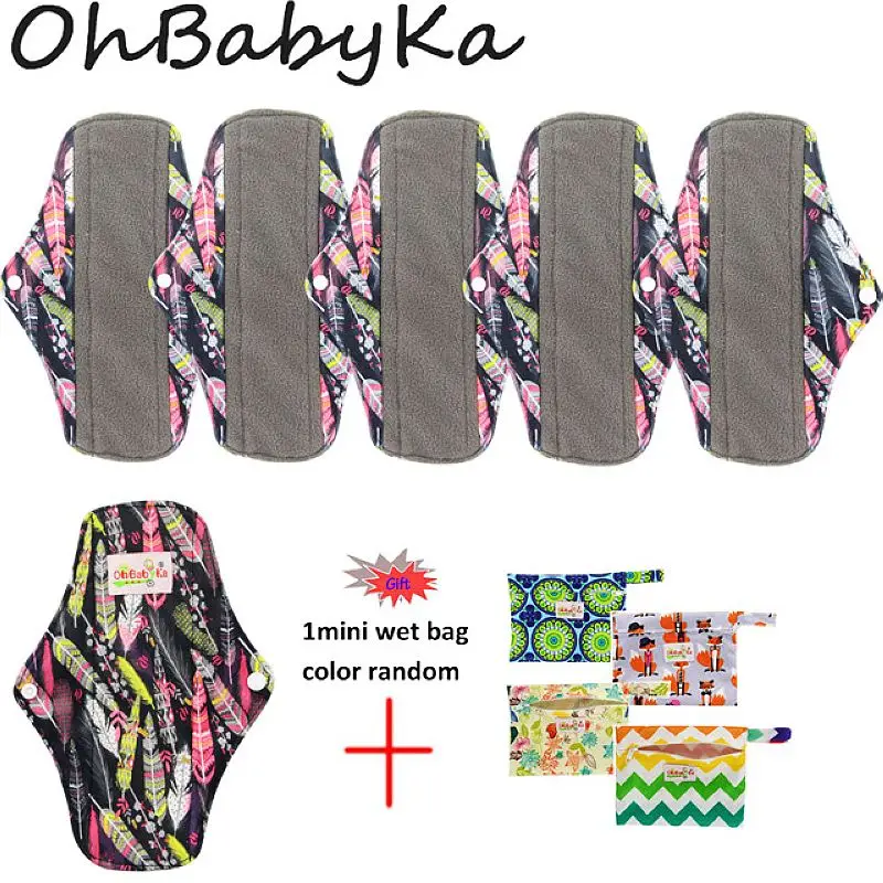 Ohbabyka многоразовые Pure Bamboo менструальные прокладки впитывающая способность тканевые гигиенические прокладки остаются сухими здоровые женские прокладки 6 упаковка+ 1 влажный мешок
